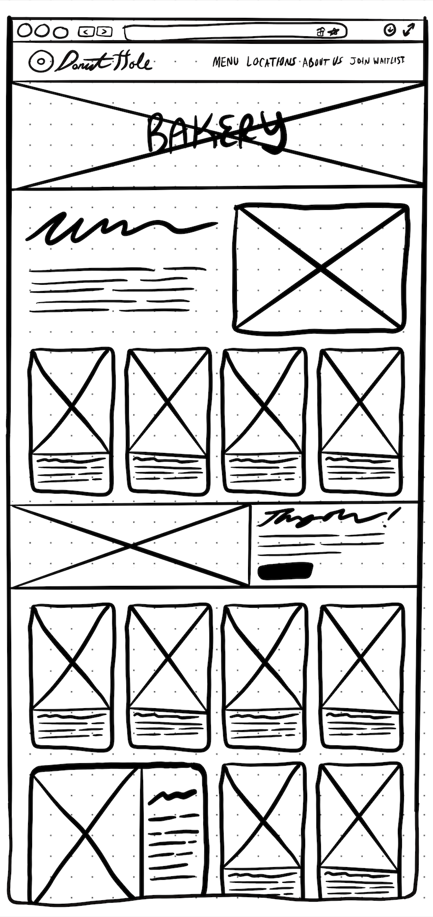 Wireframe for bakery page