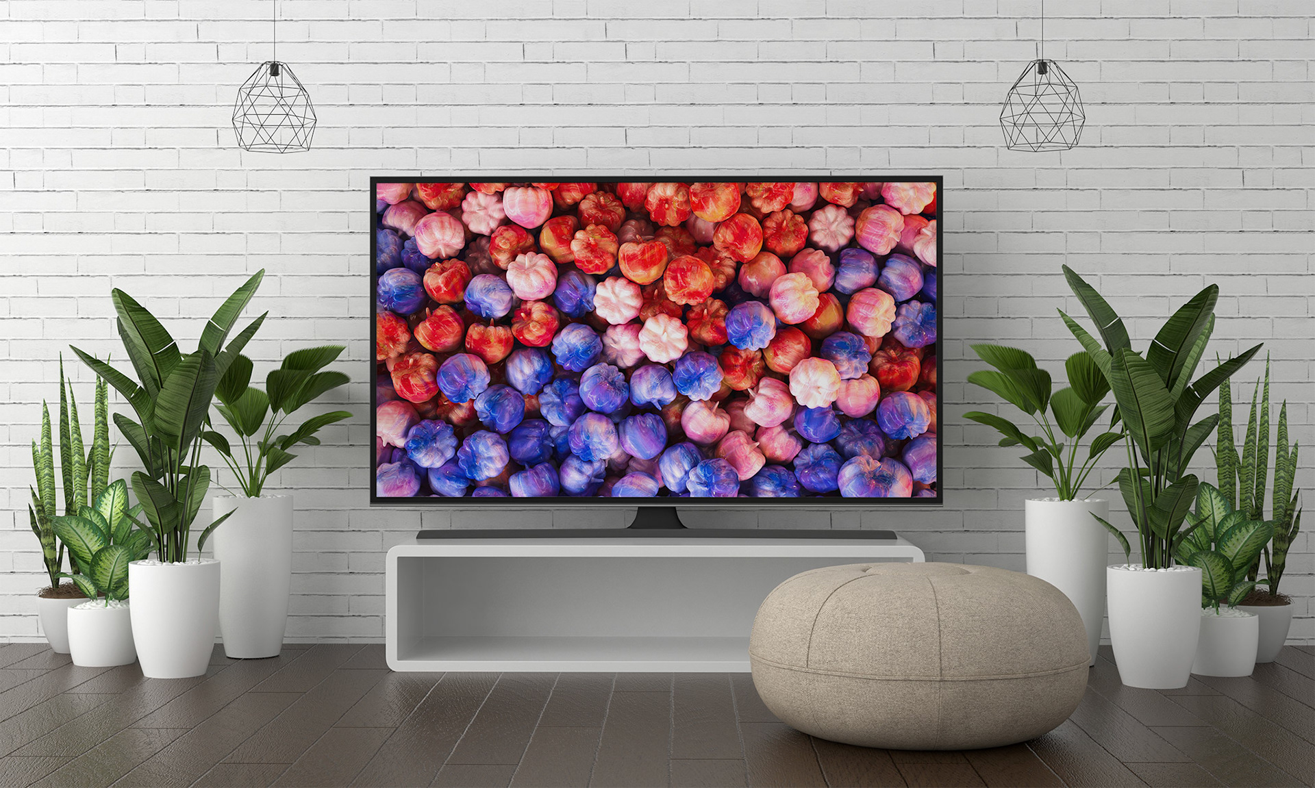 Tv in living room PSD Mockup