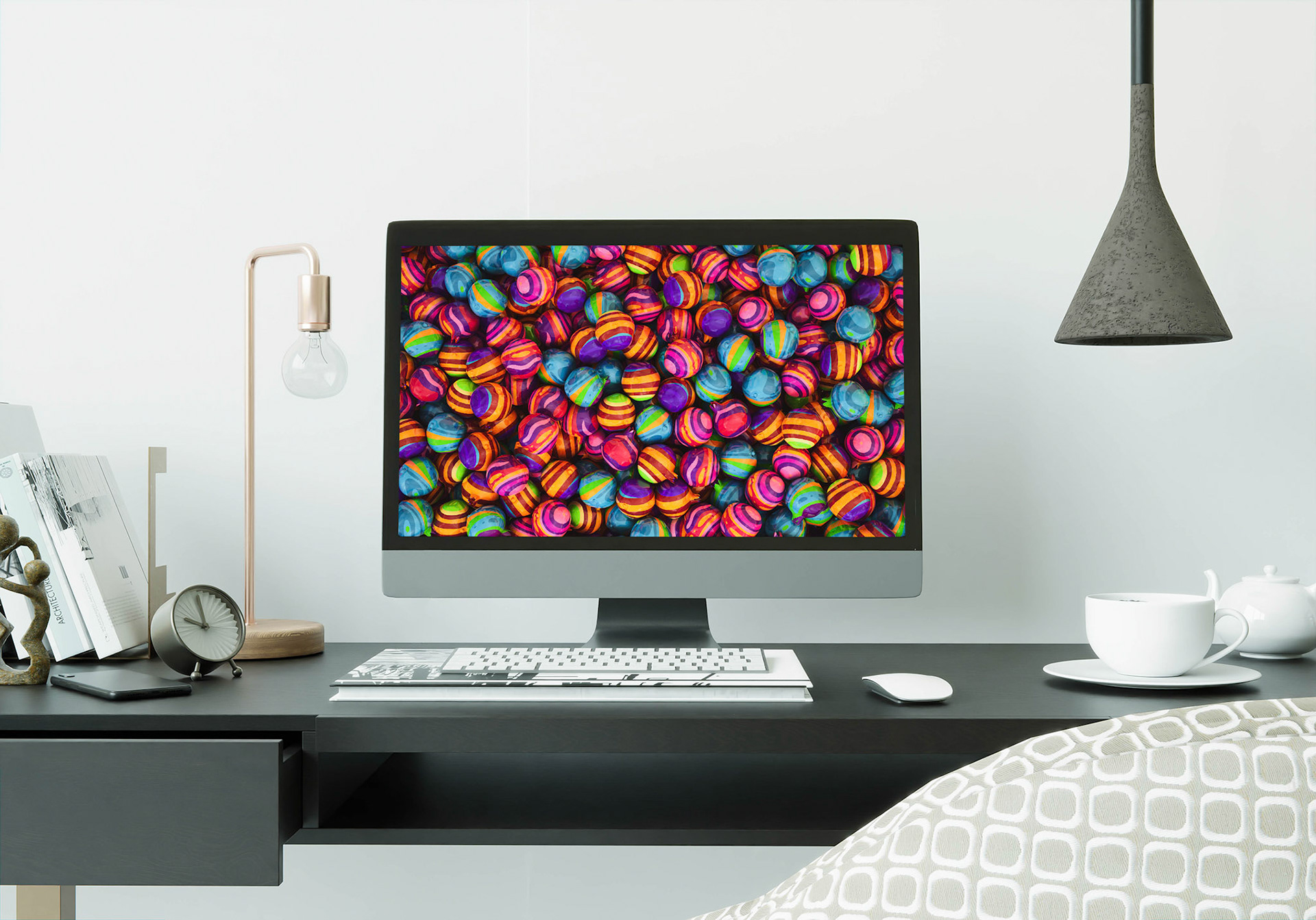 Computer on table in work space PSD MOCKUP