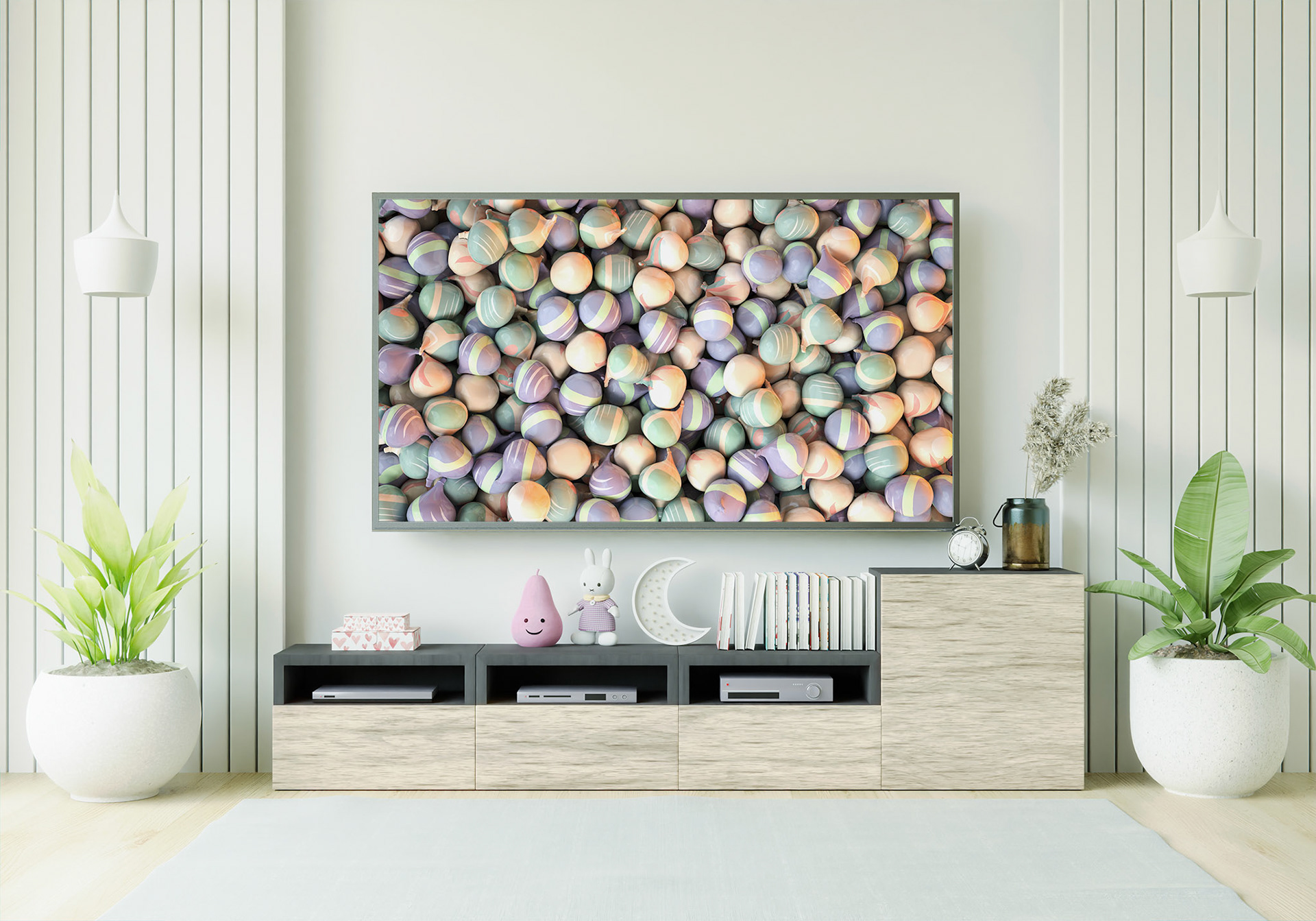 Tv in living room PSD Mockup