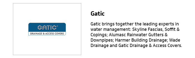 Gatic rainwater gutters, drainage, access covers