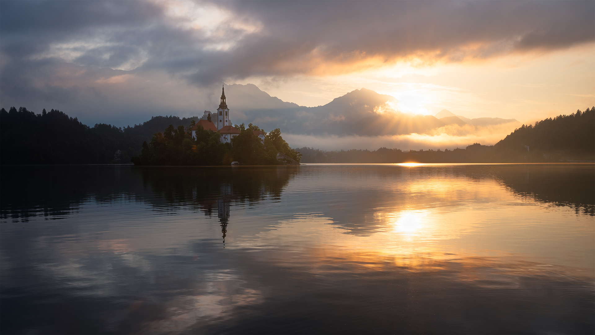 Light Before the Island Wakes - Lake Bled at Sunrise, Island Still in Shadow