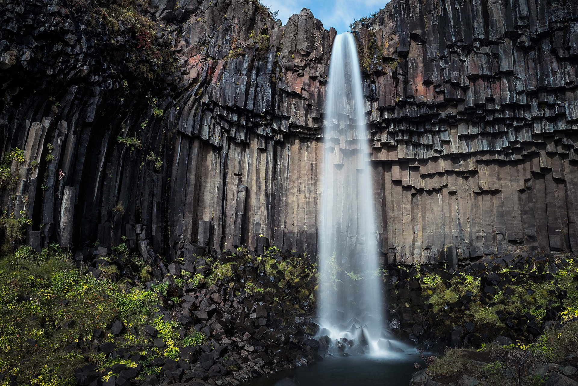 Water Between the Black Columns - Svartifoss Framed by Hexagonal Basalt Columns