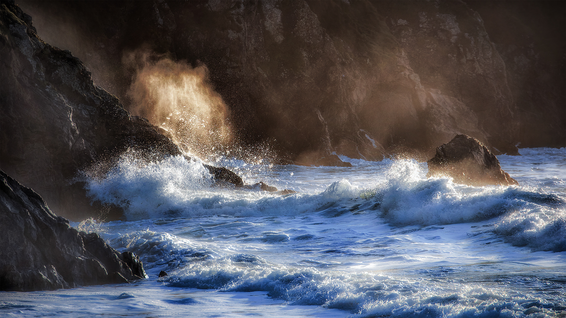 The Waves Drank the Morning Light - Surf on the Rocks at Sunrise, Côte Sauvage, Brittany