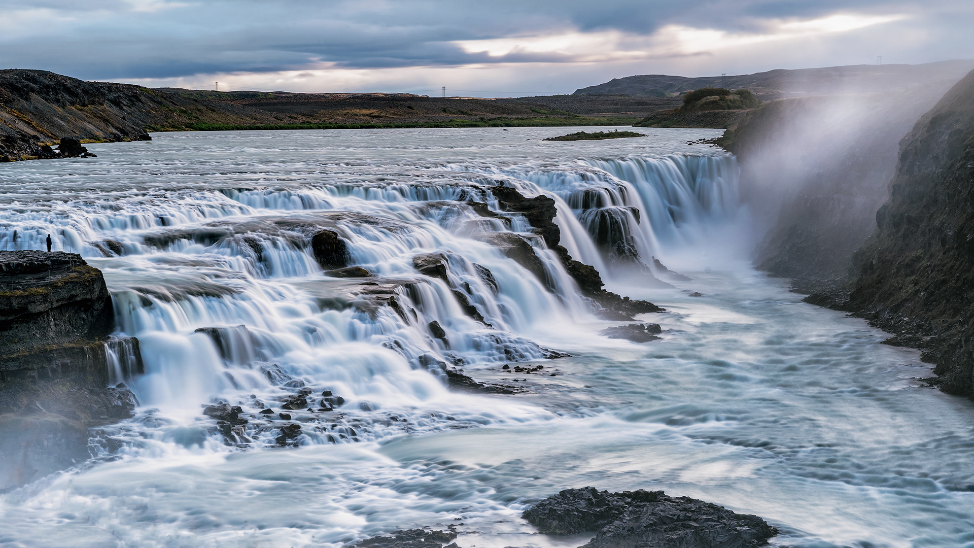One Person, One Waterfall, One Roar - Gullfoss Panorama with Lone Figure, South Iceland