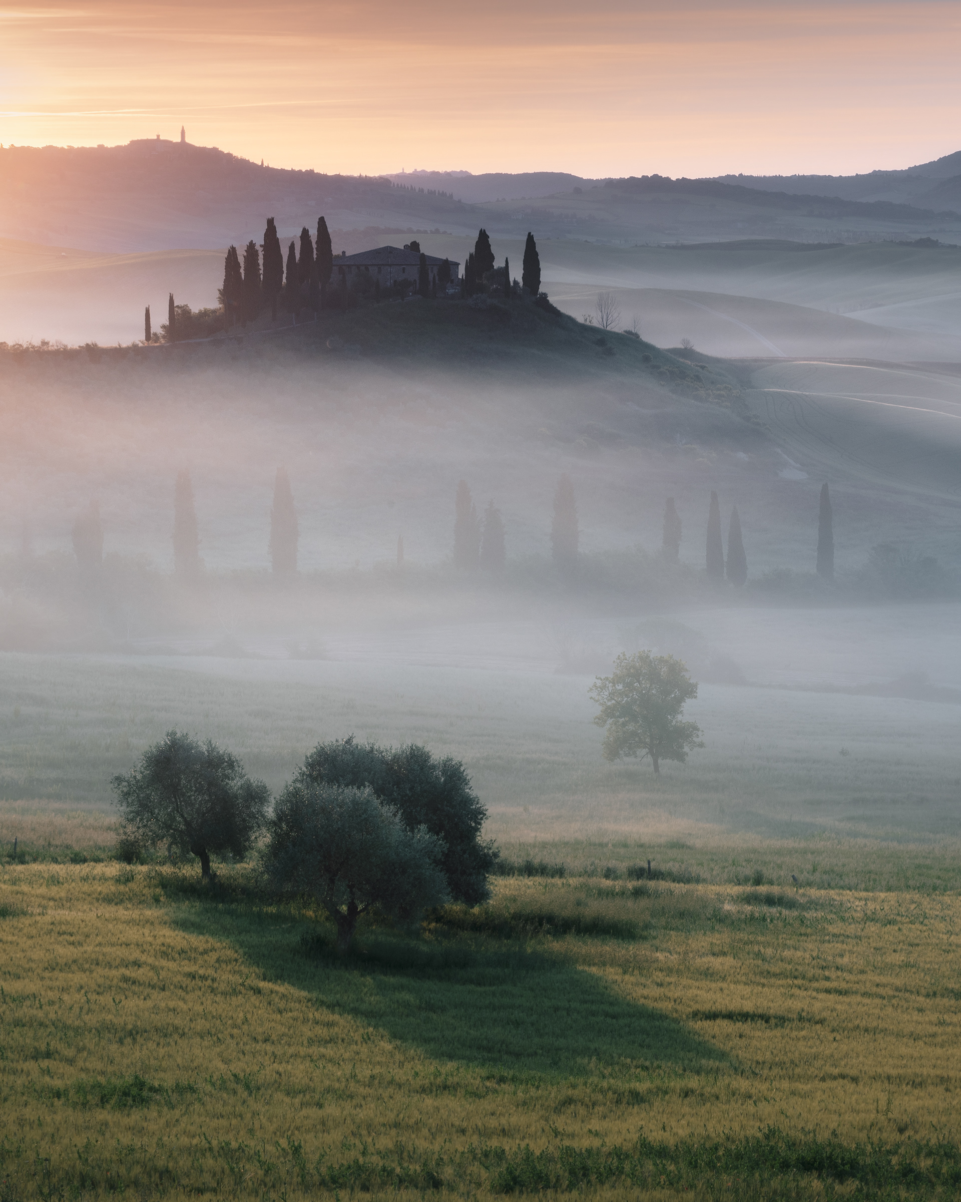 Three Layers of Tuscany i - Val d'Orcia Farmhouse in Morning Mist