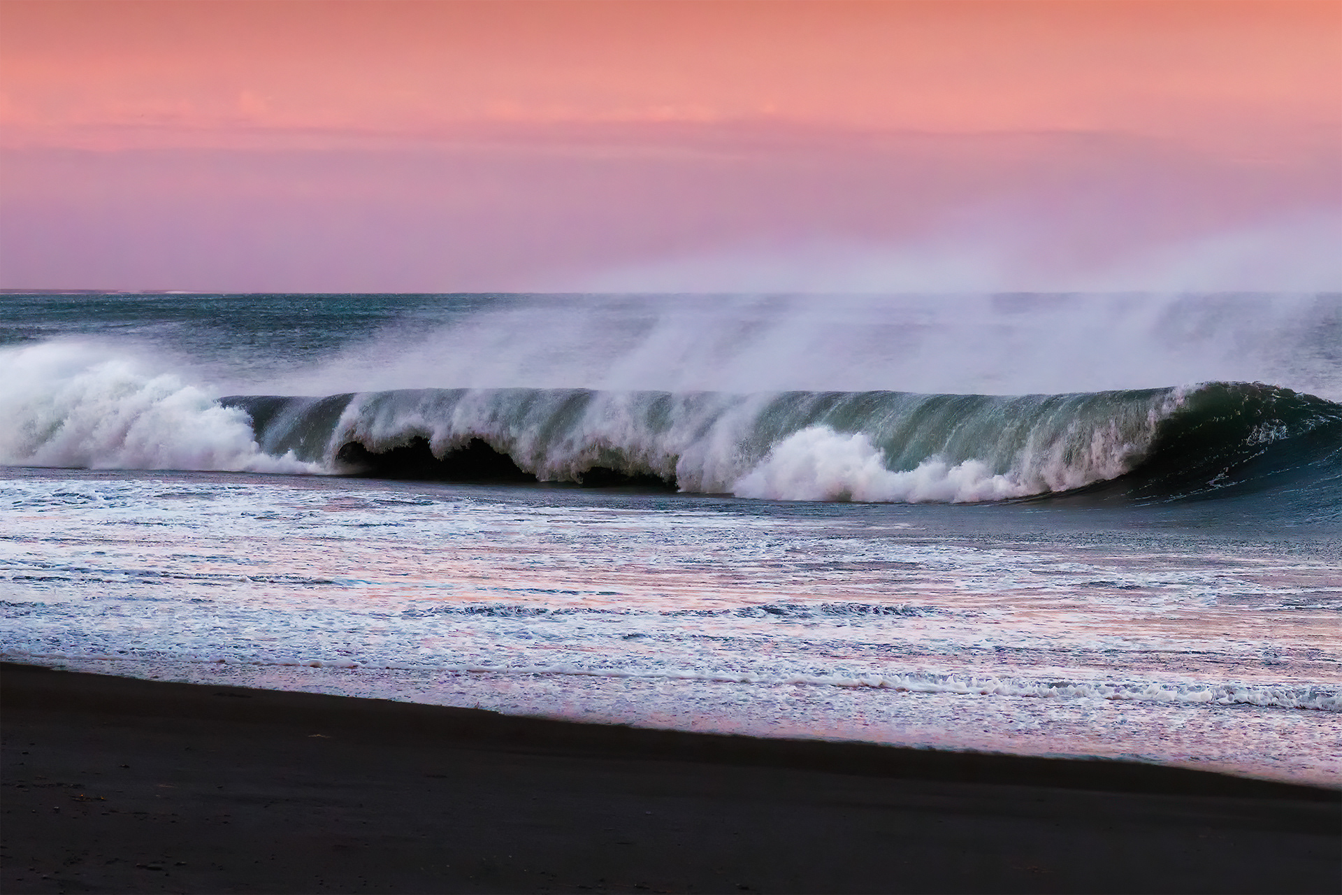 Waves and Black Sand - Reynisfjara Black Sand Beach at Sunset, South Iceland