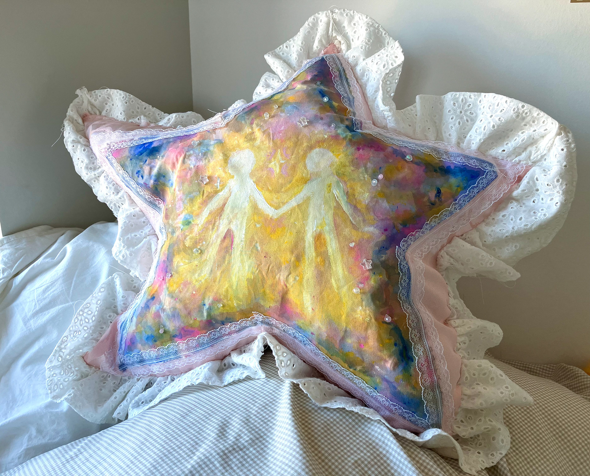 Fabric, acrylic, beads