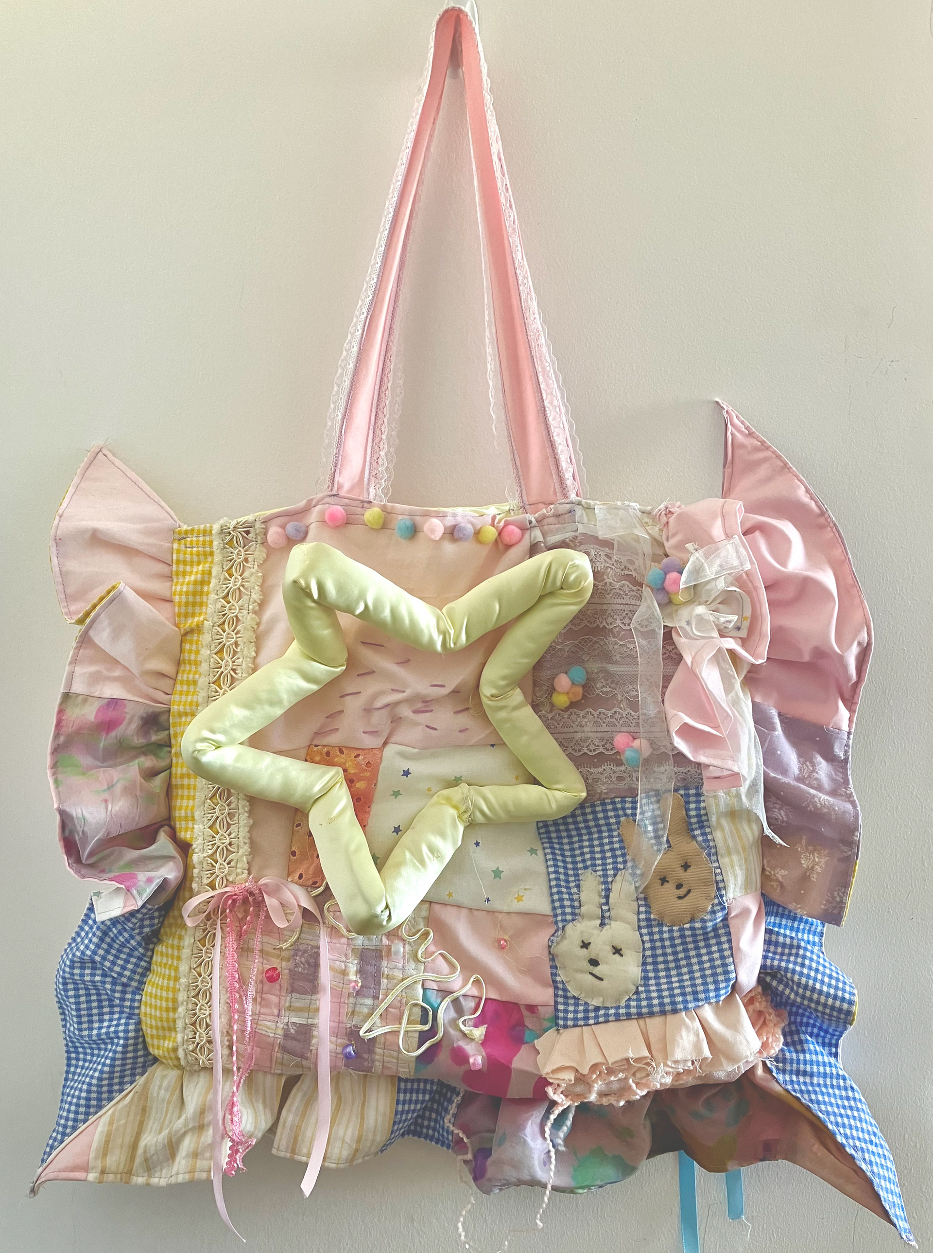 Recycled fabric, beads, wire, polyfill