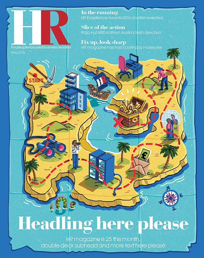 map illustration on magazine cover showing a treasure island map