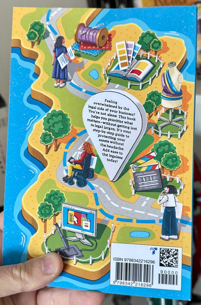 Photograph of the back cover of the book "Legal Roadmap For Your Creative Business"
