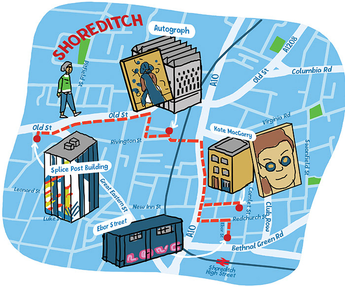sketch of map illustration of shoreditch london uk