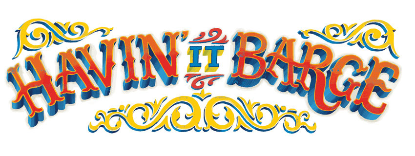 hand lettering illustration in canal boat font "Havin' it barge"