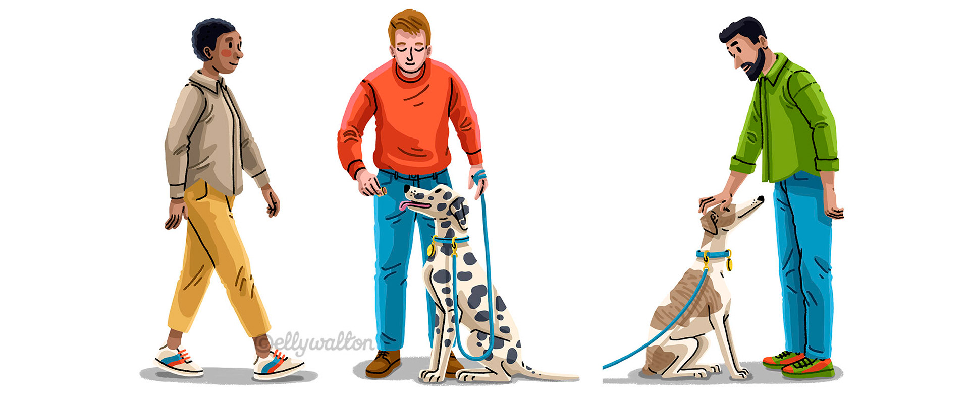 illustration of people and dogs