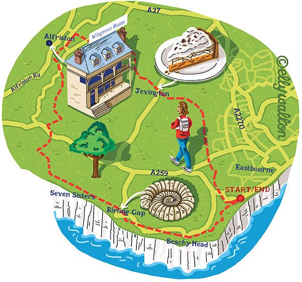 map illustration of coastal area roads building man walking
