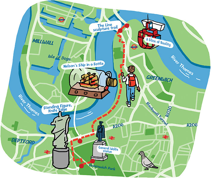 sketch of map illustration of greenwich london uk