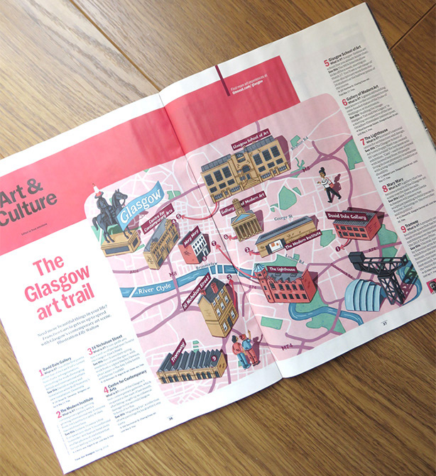 photo of magazine with map illustration of glasgow