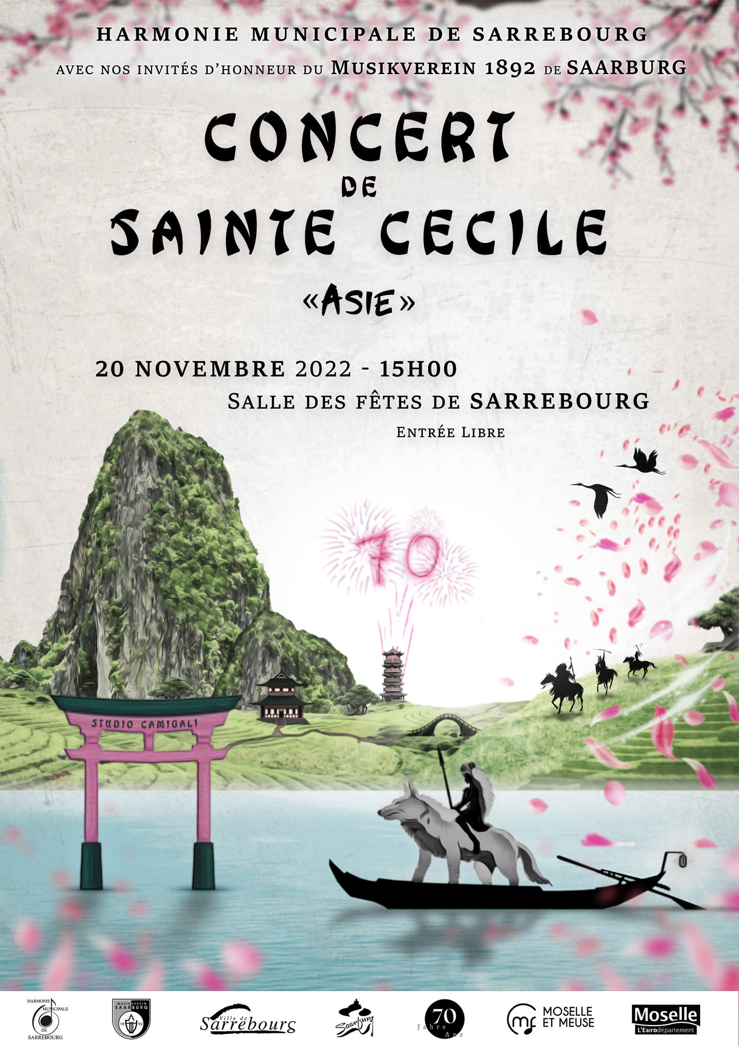 Concert de l'harmonie municipale de Sarrebourg avec la participation de leurs invités d'honneur, le Musikverein Saarburg von 1892 e. V. à l'occasion des 70 ans de jumelage entre les deux villes.