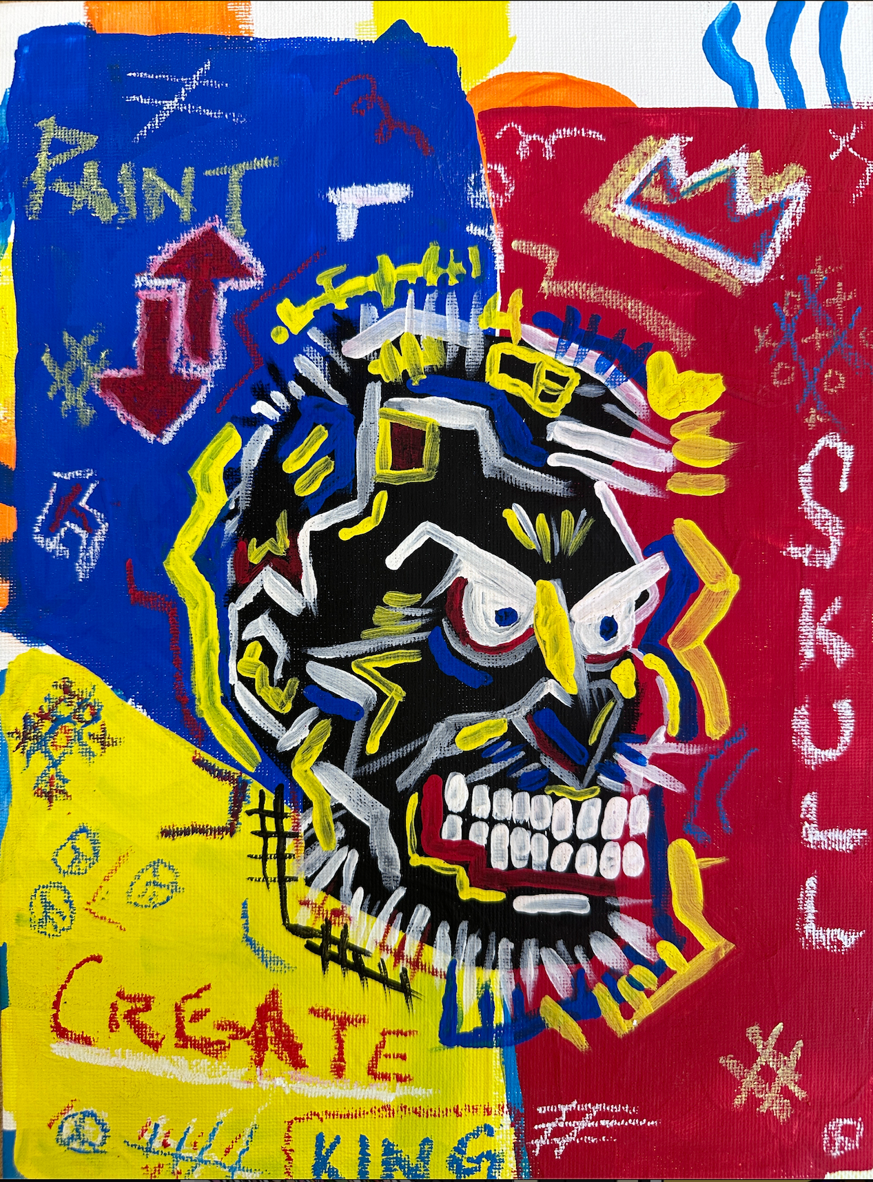 Paint and Pastels on Canvas. Inspired by Jean-Michel Basquiat