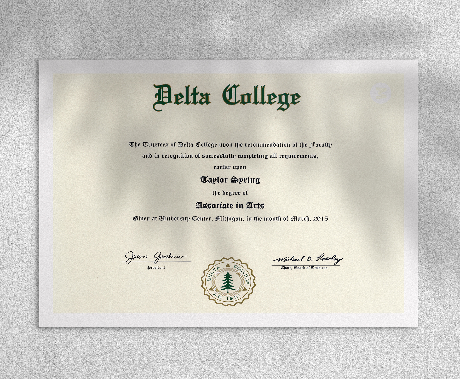 AA Degree Certificate