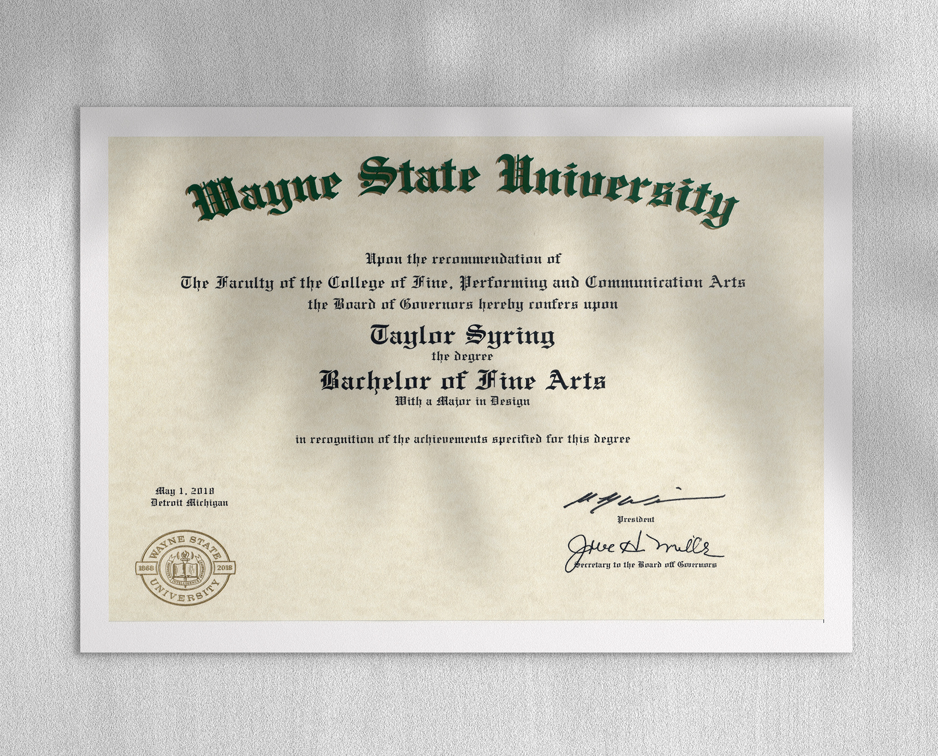 BFA Degree Certificate