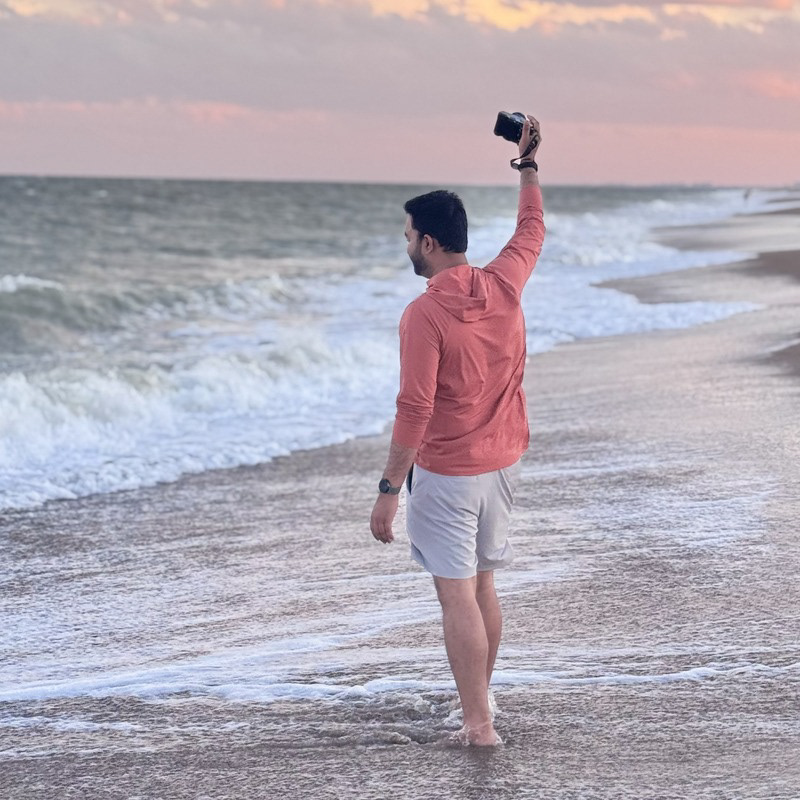 Vivek, Lens In Vogue photographer, at sunset on the beach