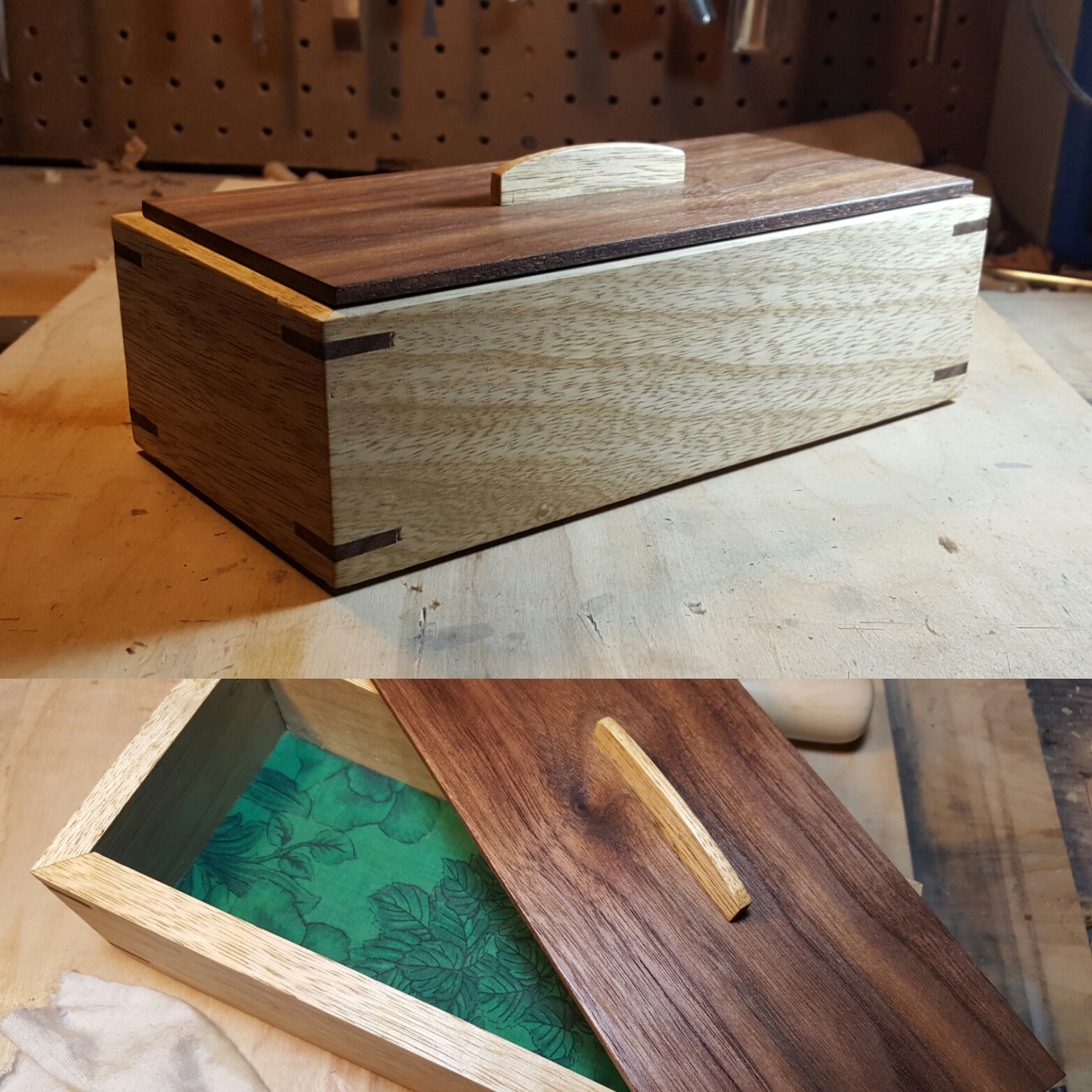 Small decorative box made from white oak and walnut