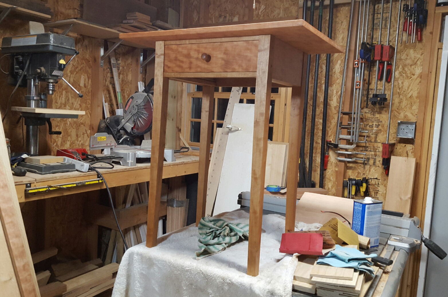 Shaker-style cherry side table made with traditional hand tools
