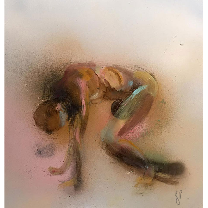 "The Best of Me - O"   Acrylic, spray paint and maker on watercolor paper.