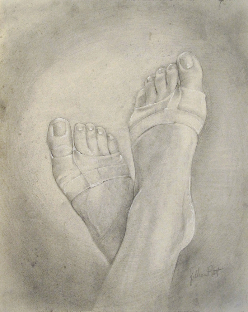 "Toe-Undies"  Pencil, graphite powder and acrylic marker on paper.
