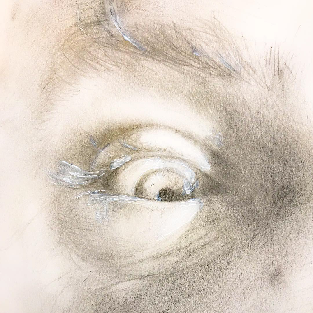 " Don't Look Too Hard"  Pencil and gouache on paper.