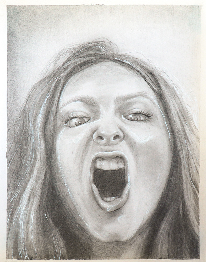 "Adrienne Phone Selfie"   Pencil on paper.