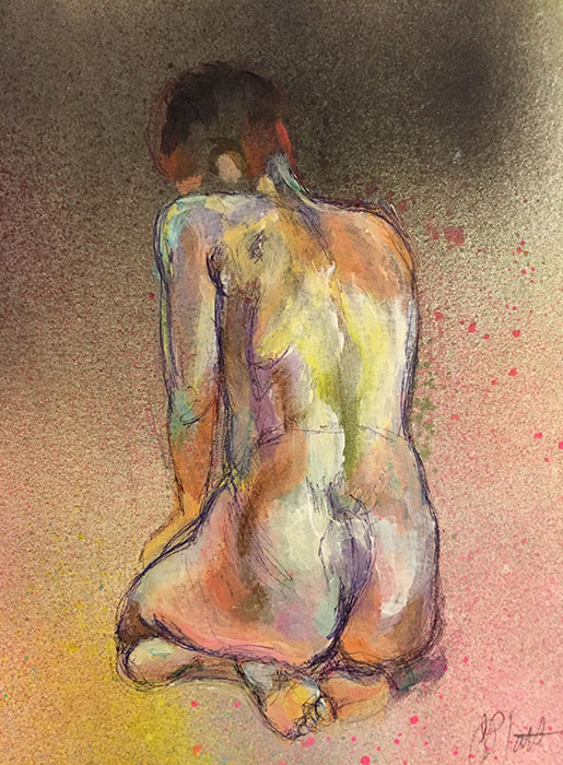 "The Best of Me - Q"  Acrylic, spray paint and marker on watercolor paper. 