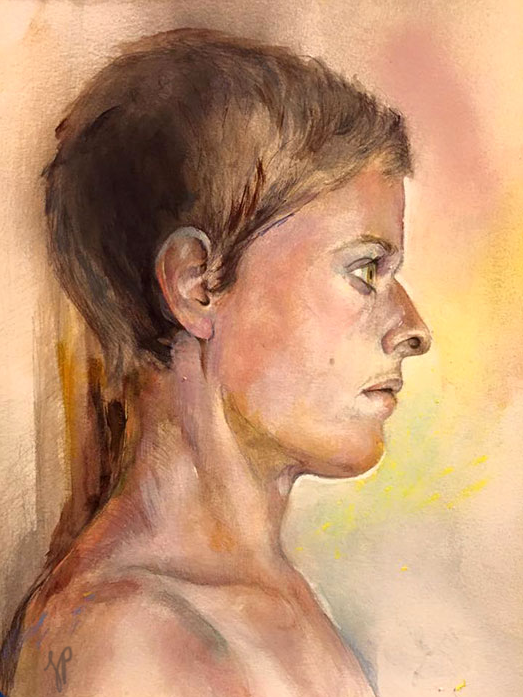 "The Best of Me -  U"  Acrylic, spray paint and marker on watercolor paper.