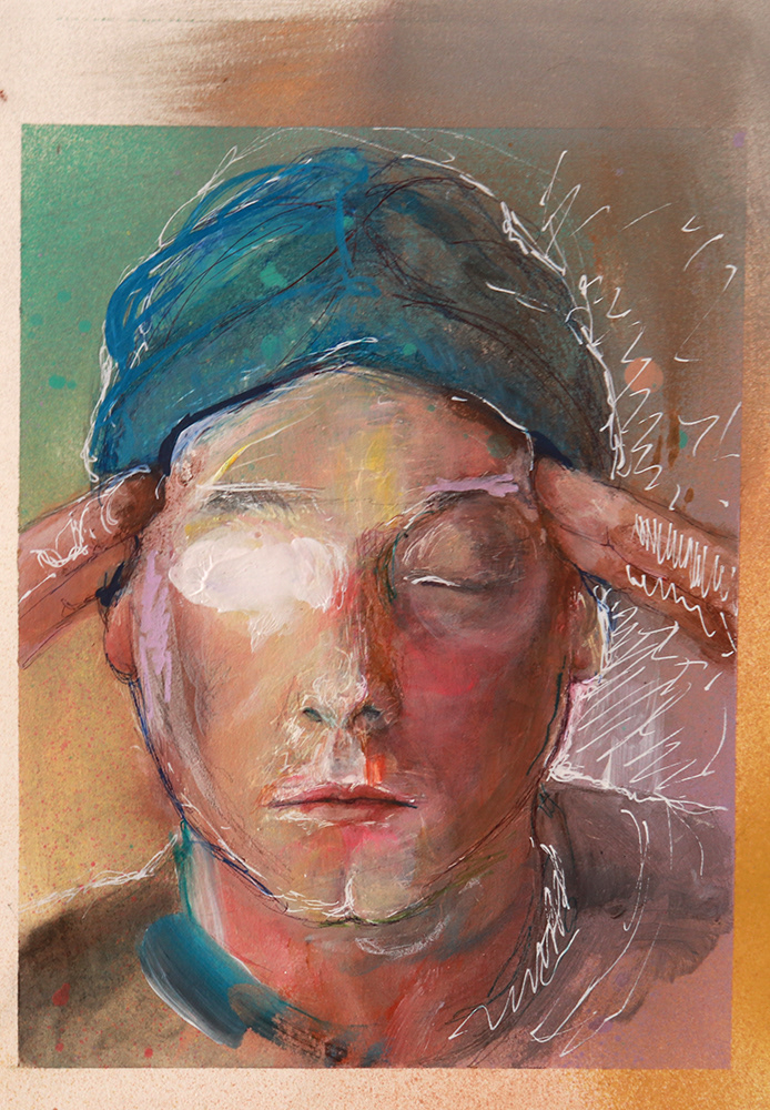 "The Seer" Spray paint, acrylic and marker on paper.