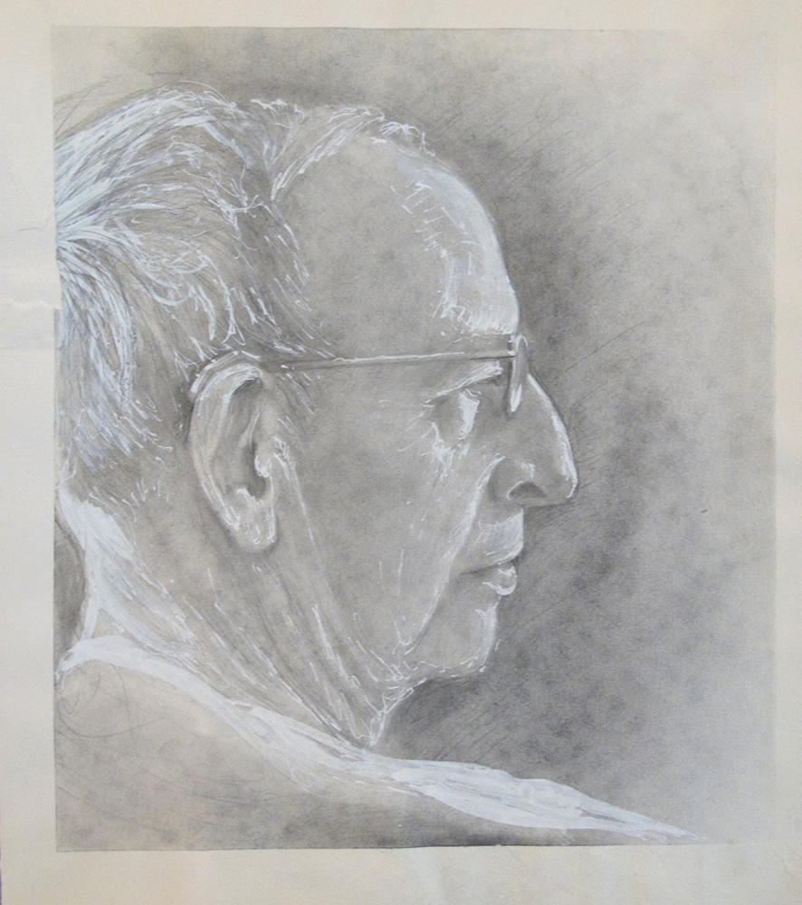 "Dad"  Pencil, graphite powder and acrylic marker on paper.