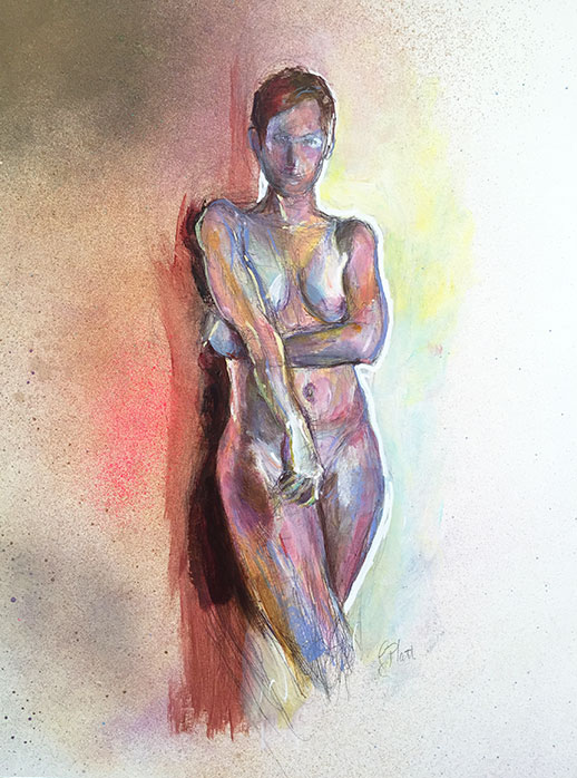 "The Best of Me - T"   Acrylic, spray paint and maker on watercolor paper.