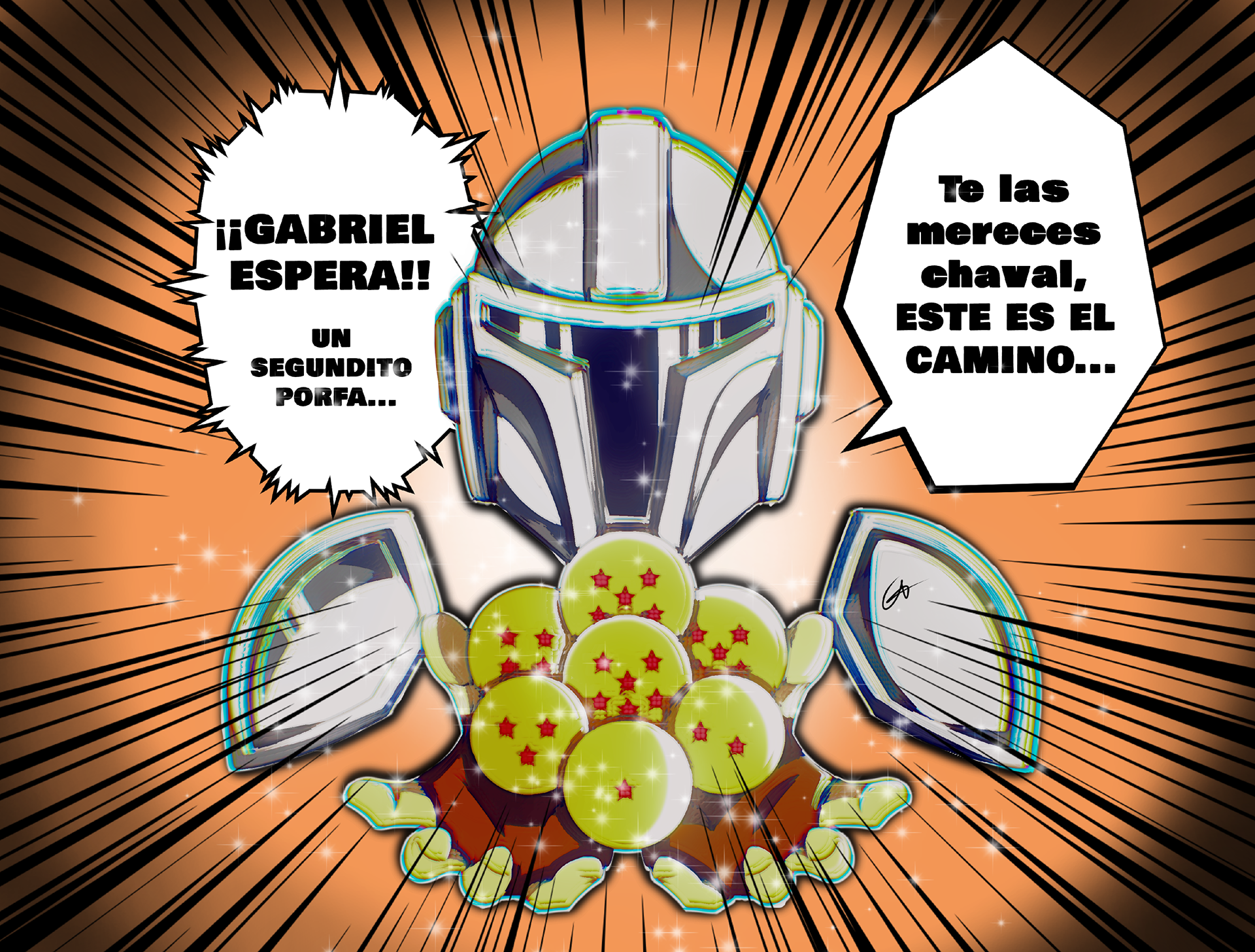 "Mandalorian with dragon balls" – Illustration by Chao An Alarcón Chen, 2024.