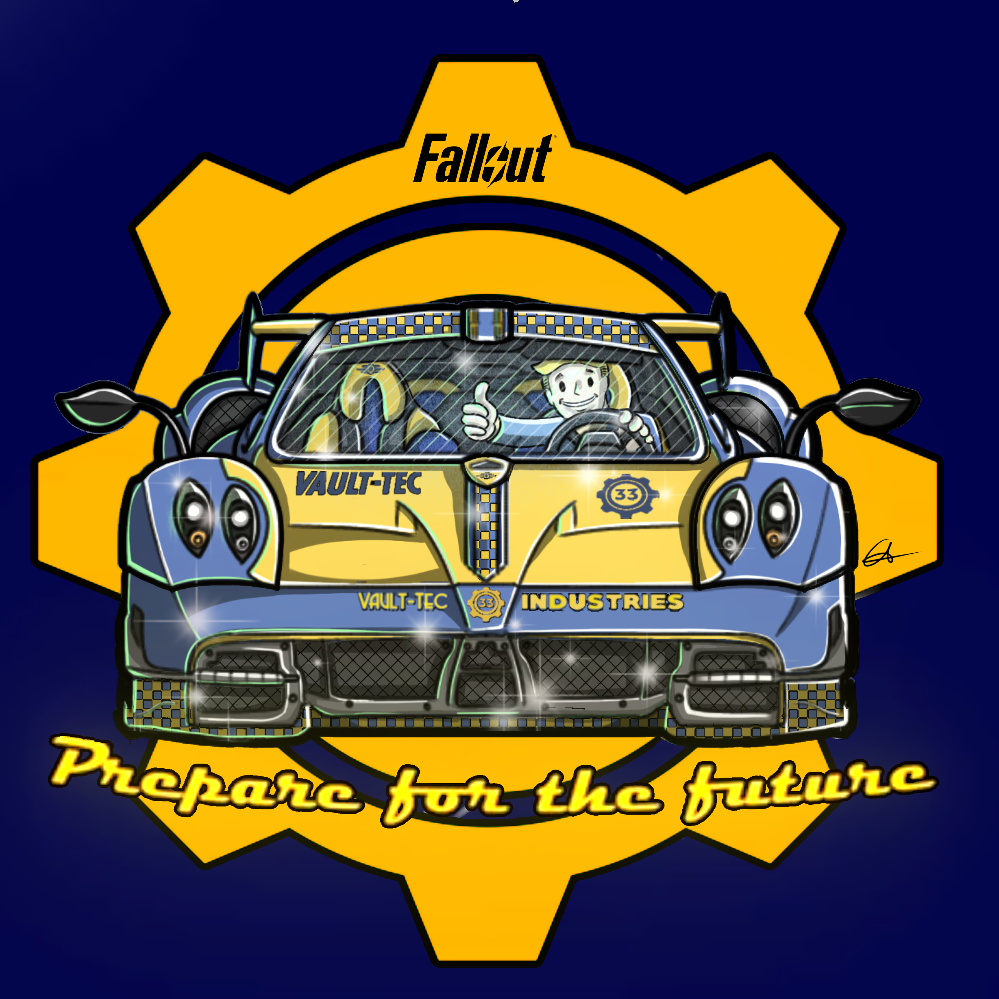 "Vault-Tec car" – Illustration by Chao An Alarcón Chen, 2024.