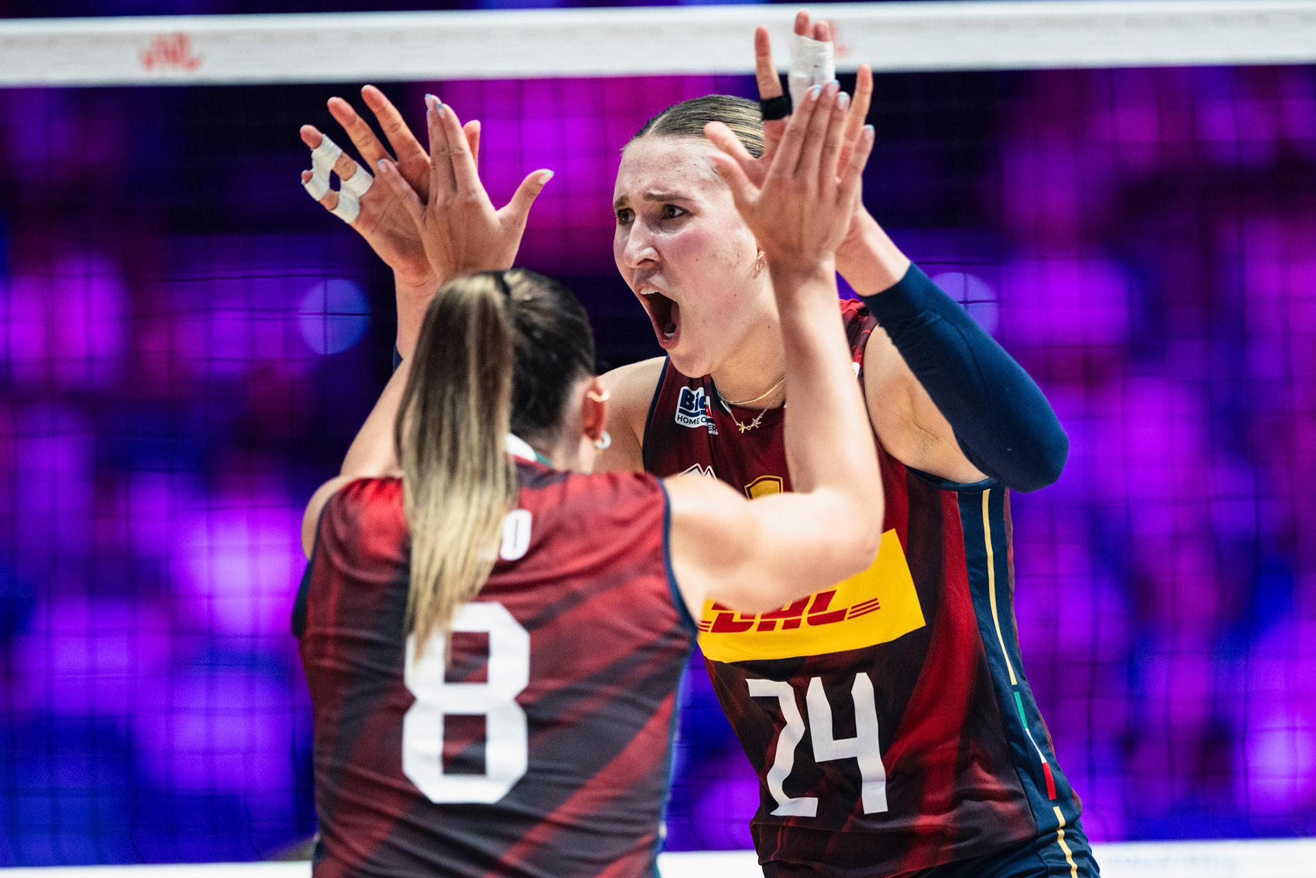 HONG KONG, China - JULY  08: Ekaterina Antropova of Italy celebrates scoring a point with Alessia Orro of Italy during Volleyball Nations League Hong Kong 2026 at Kai Tak Arena on July 8, 2026 in Hong Kong, China, (Photo by Jack Ng/Alamy Live News)