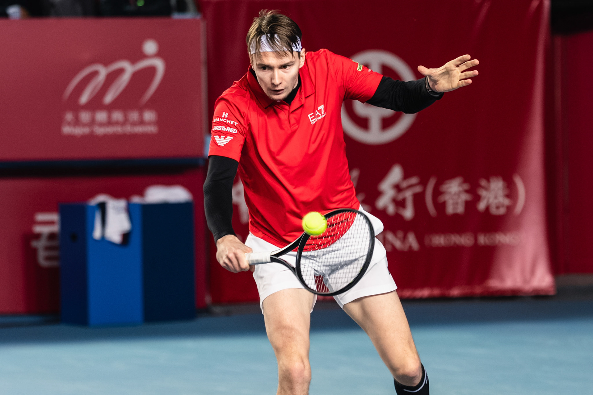 HONG KONG, China - JANUARY 09: Alexander Bublik of Kazakhstan hits the ball during the Bank of China Hong Kong Tennis Open 2026 (ATP 250) men's single quarter finals match against Juncheng Shang of China at Victoria Park Tennis Centre Court on January 9, 2026 in Hong Kong, China, (Photo by Jack Ng/Alamy Live News)