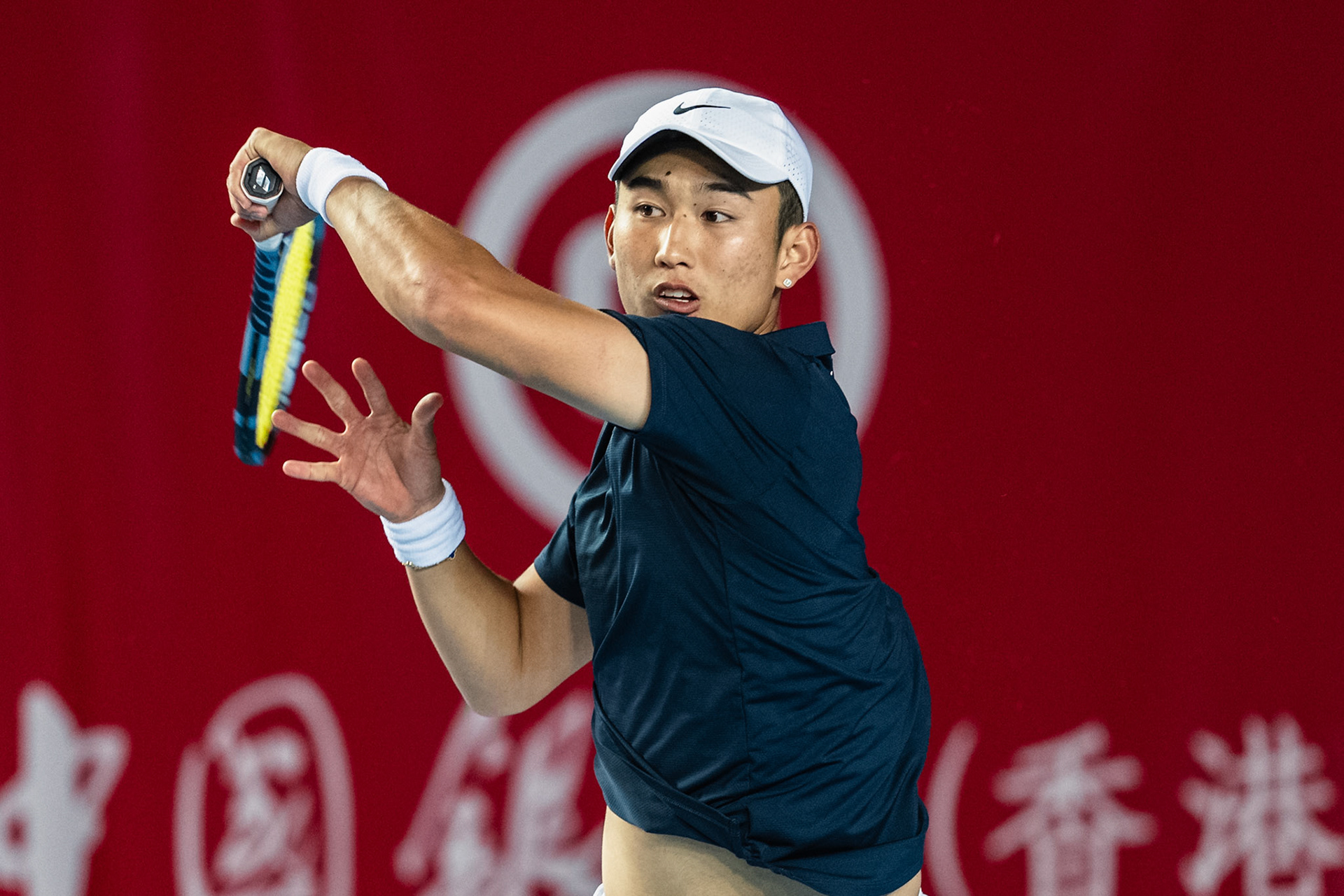 HONG KONG, China - JANUARY 06: Juncheng Shang of China hits the ball during the Bank of China Hong Kong Tennis Open 2026 (ATP 250) men's single round of 32 match against Francisco Comesana of Argentina at Victoria Park Tennis Centre Court on January 6, 2026 in Hong Kong, China, (Photo by Jack Ng/Alamy Live News)