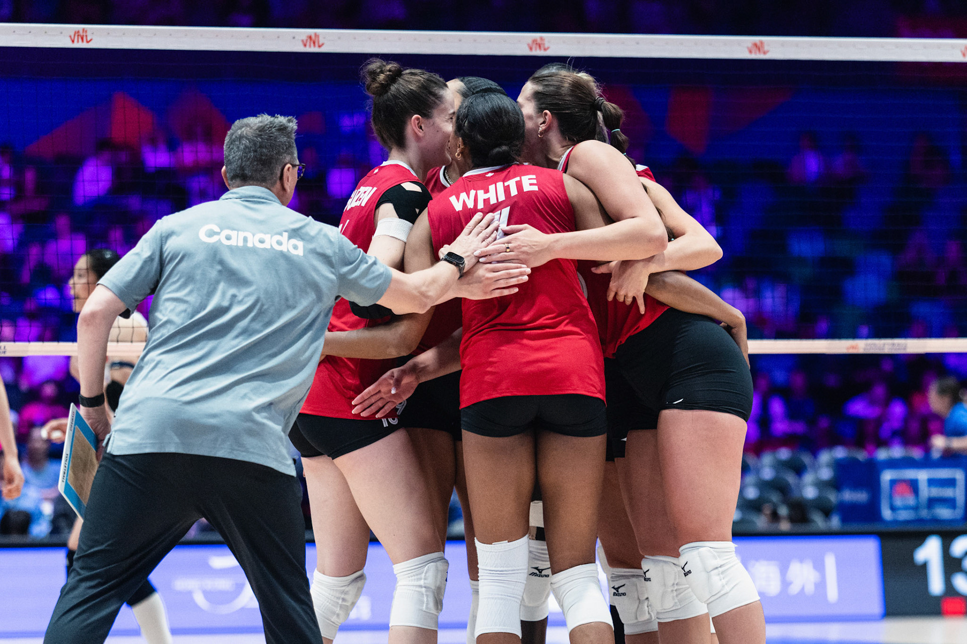 HONG KONG, China - JULY  08: Players of Canada celebrate scoring a point during Volleyball Nations League Hong Kong 2026 at Kai Tak Arena on July 8, 2026 in Hong Kong, China, (Photo by Jack Ng/Alamy Live News)