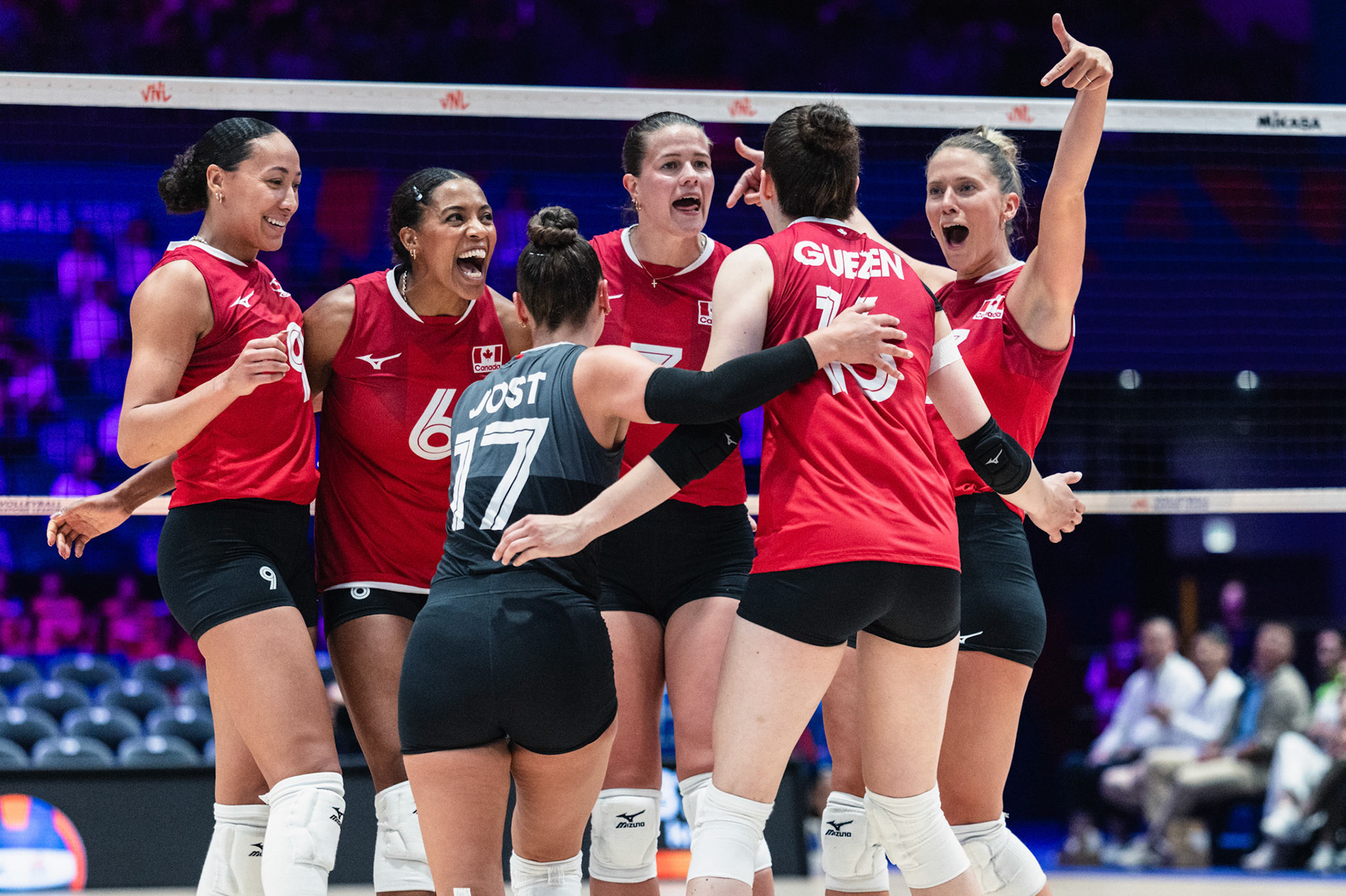 HONG KONG, China - JULY  08: Players of Canada celebrate scoring a point during Volleyball Nations League Hong Kong 2026 at Kai Tak Arena on July 8, 2026 in Hong Kong, China, (Photo by Jack Ng/Alamy Live News)