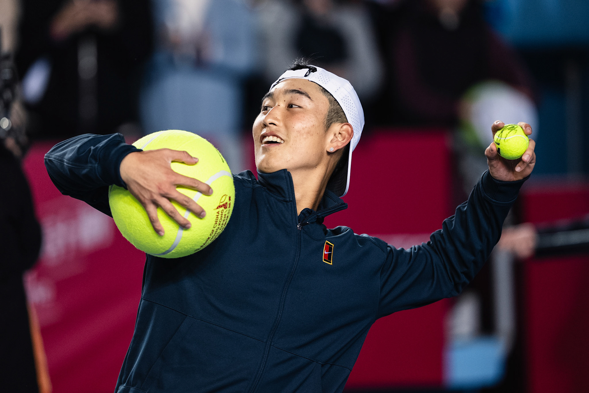 HONG KONG, China - JANUARY 06: Juncheng Shang of China celebrates after winning the Bank of China Hong Kong Tennis Open 2026 (ATP 250) men's single round of 32 match against Francisco Comesana of Argentina at Victoria Park Tennis Centre Court on January 6, 2026 in Hong Kong, China, (Photo by Jack Ng/Alamy Live News)