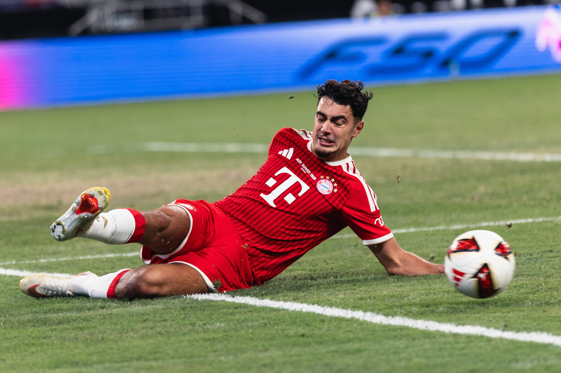HONG KONG, China - AUGUST 07: Aleksandar Pavlovic (No. 45) of Bayern Munich in action during 2026 Audi Football Summit - Bayern Munich vs Aston Villa at Kai Tak Stadium on August 7, 2026 in Hong Kong, China, (Photo by Jack Ng/Alamy Live News)