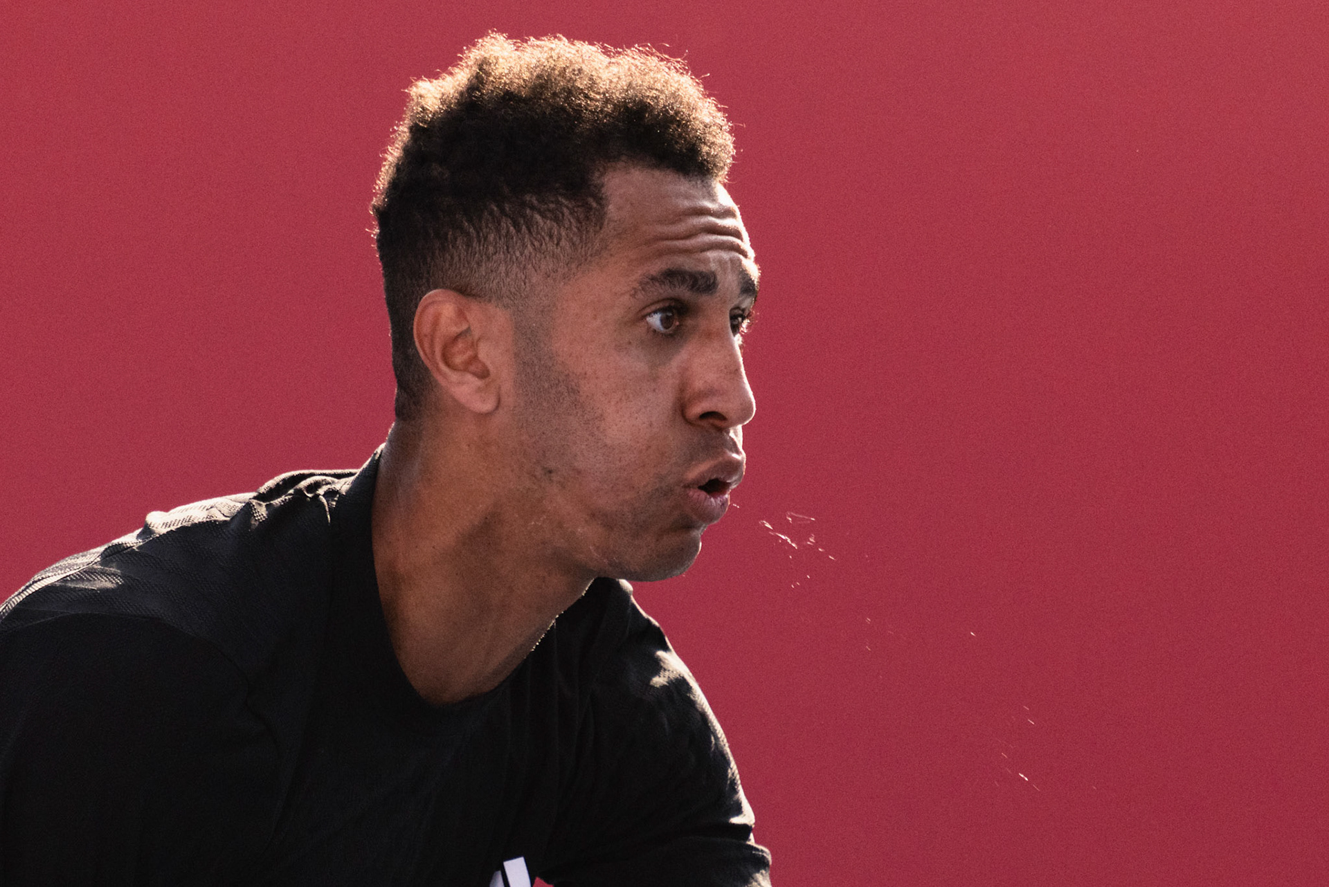 HONG KONG, China - JANUARY 04: Michael Mmoh of the United States seen in action during Bank of China Hong Kong Tennis Open 2026 (ATP 250) men's single qualifying match against Cristian Garin of Chile at Victoria Park Tennis Centre Court on January 4, 2026 in Hong Kong, China, (Photo by Jack Ng/Alamy Live News)