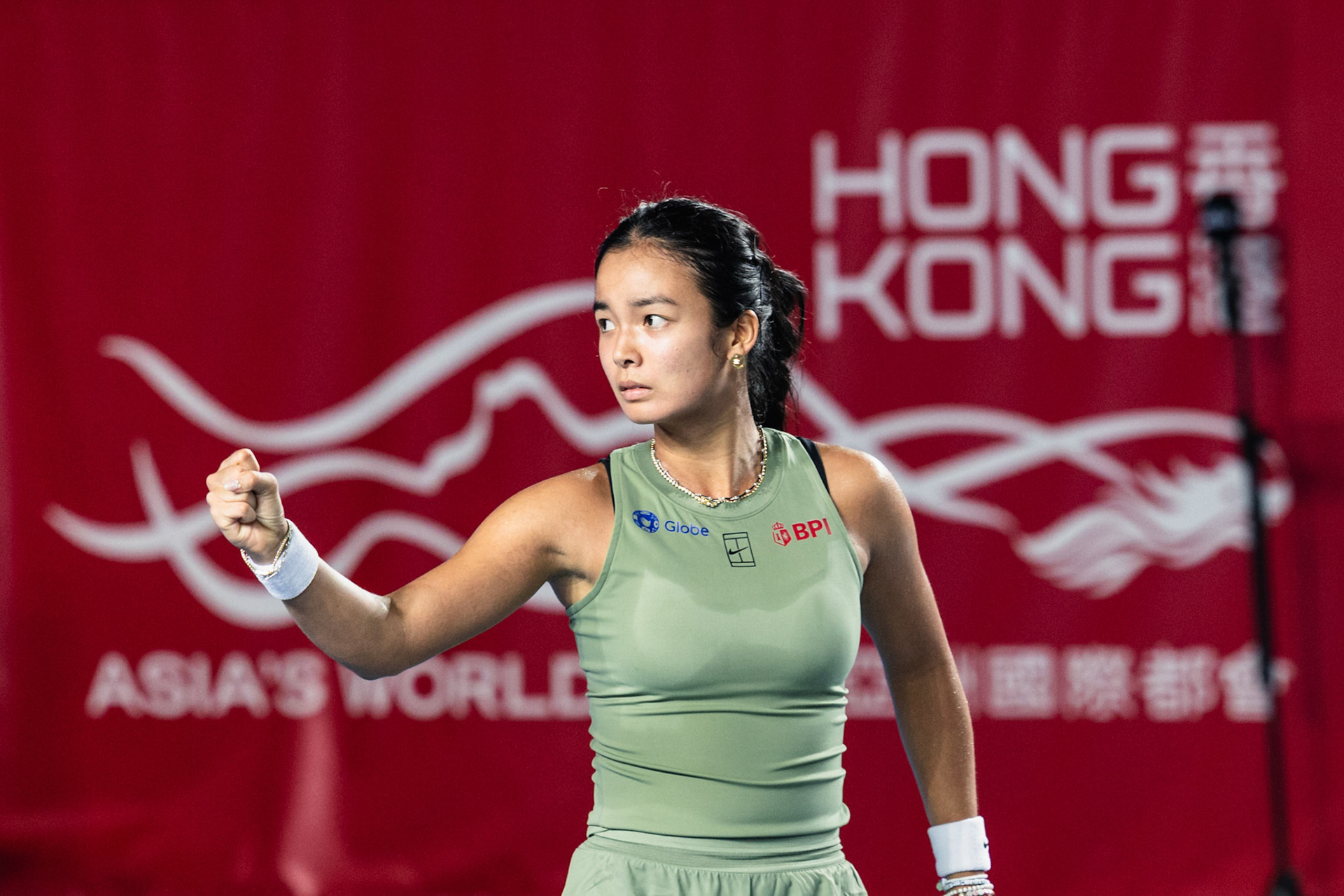HONG KONG, China - Alexandra Eala of the Philippines vs Victoria Mboko of Canada during WTA 250 - Prudential Hong Kong Tennis Open at Victoria Park Tennis Court on October 30, 2025 in Hong Kong, China, (Photo by Jack Ng/Alamy Live News)