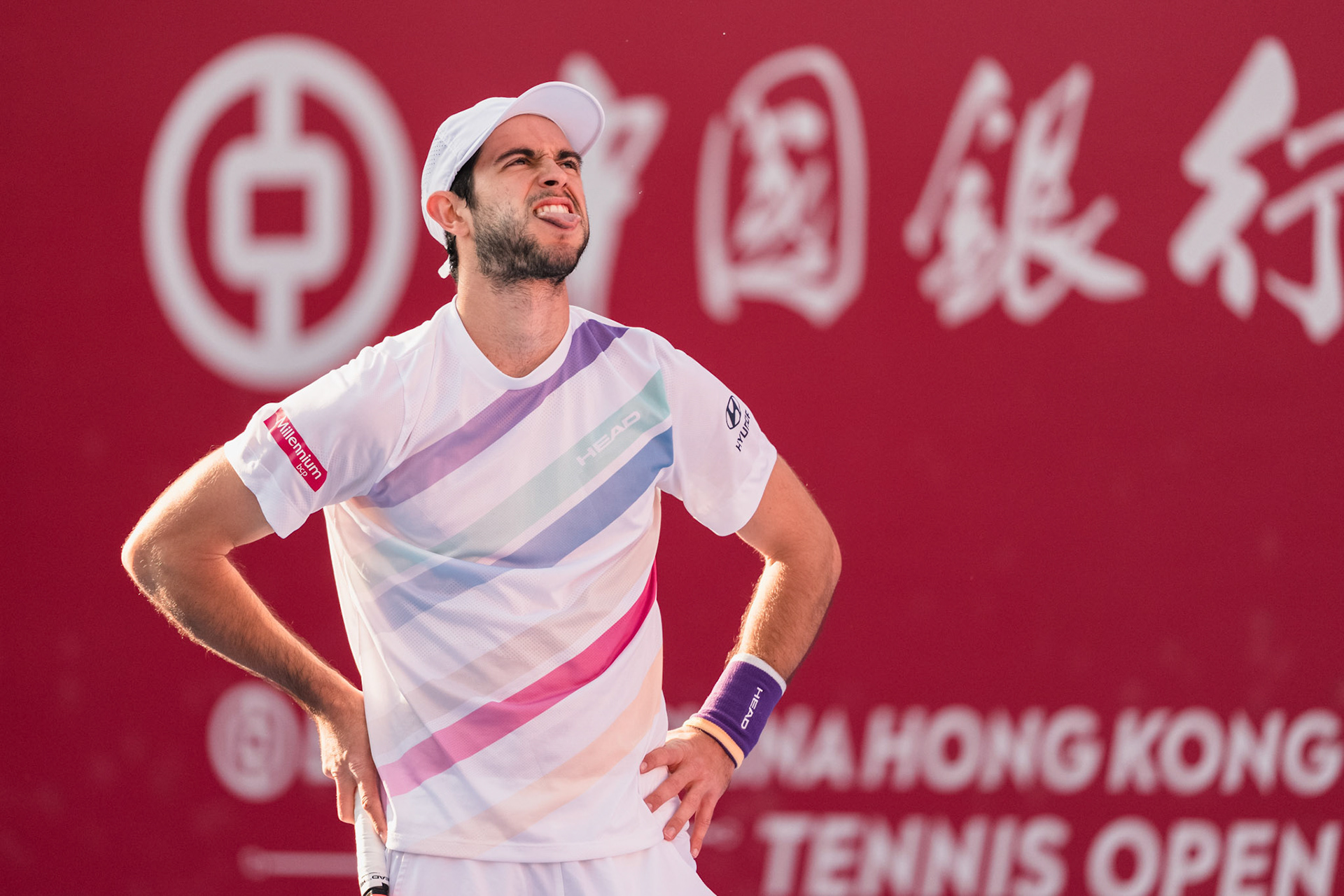 HONG KONG, China - JANUARY 09: Nuno Borges of Portugal seen in action during the Bank of China Hong Kong Tennis Open 2026 (ATP 250) men's single quarter finals match against Andrey Rublev of Russia at Victoria Park Tennis Centre Court on January 9, 2026 in Hong Kong, China, (Photo by Jack Ng/Alamy Live News)
