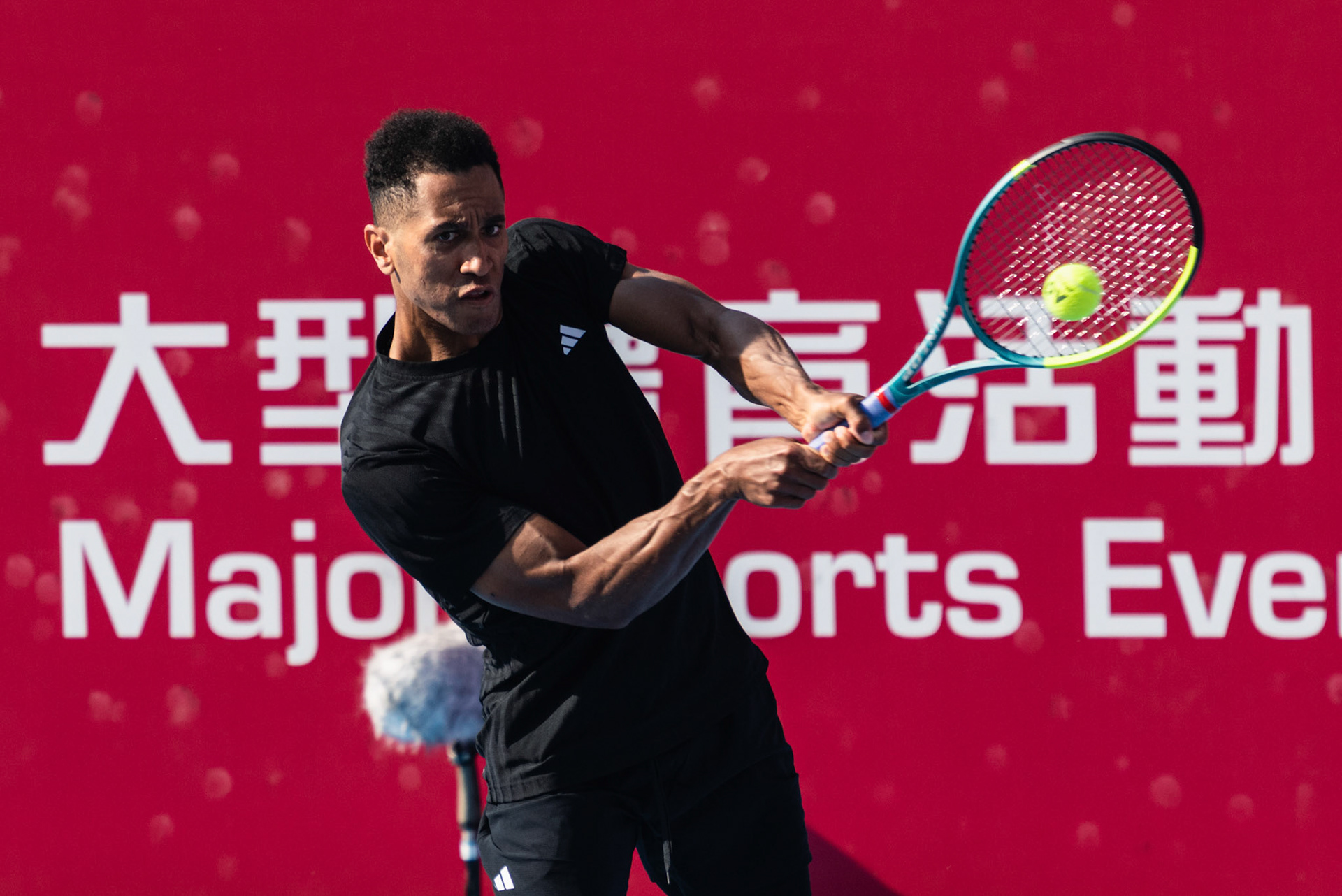 HONG KONG, China - JANUARY 04: Michael Mmoh of the United States seen in action during Bank of China Hong Kong Tennis Open 2026 (ATP 250) men's single qualifying match against Cristian Garin of Chile at Victoria Park Tennis Centre Court on January 4, 2026 in Hong Kong, China, (Photo by Jack Ng/Alamy Live News)